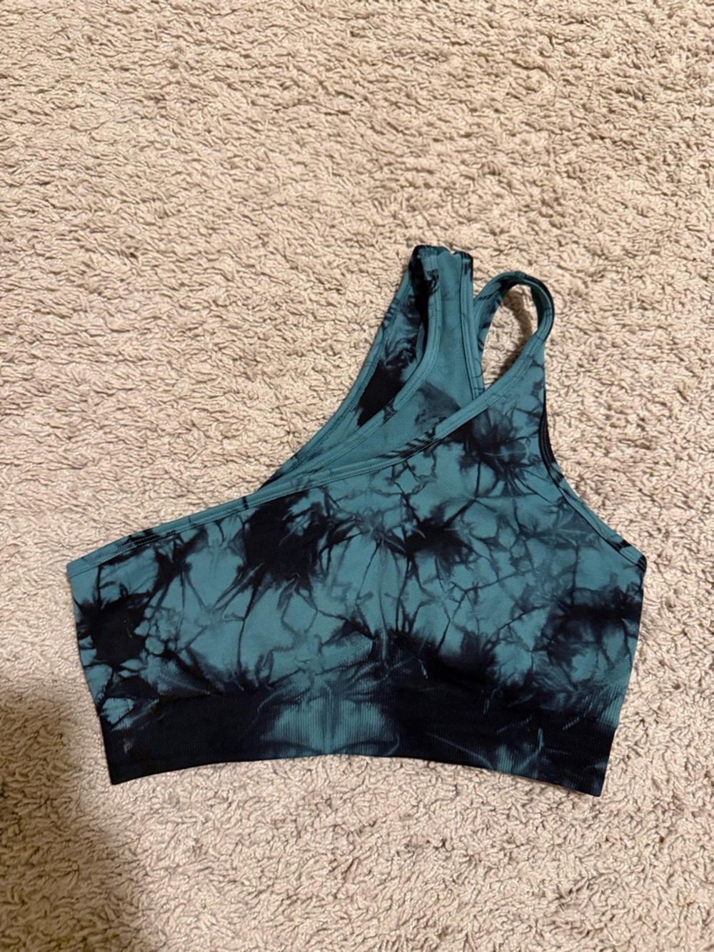 Green Tie-Dye Asymmetrical Sports Bra